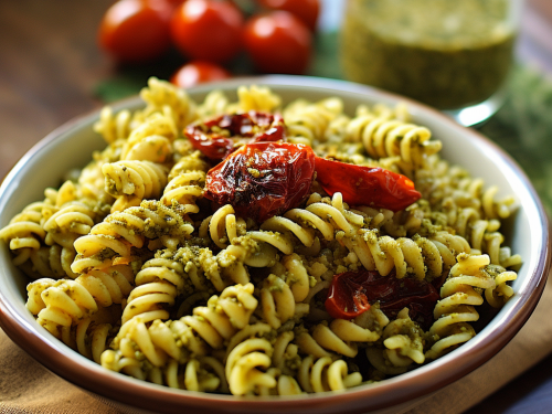 Rotini Pasta with Pesto and Sun Dried Tomatoes Recipe