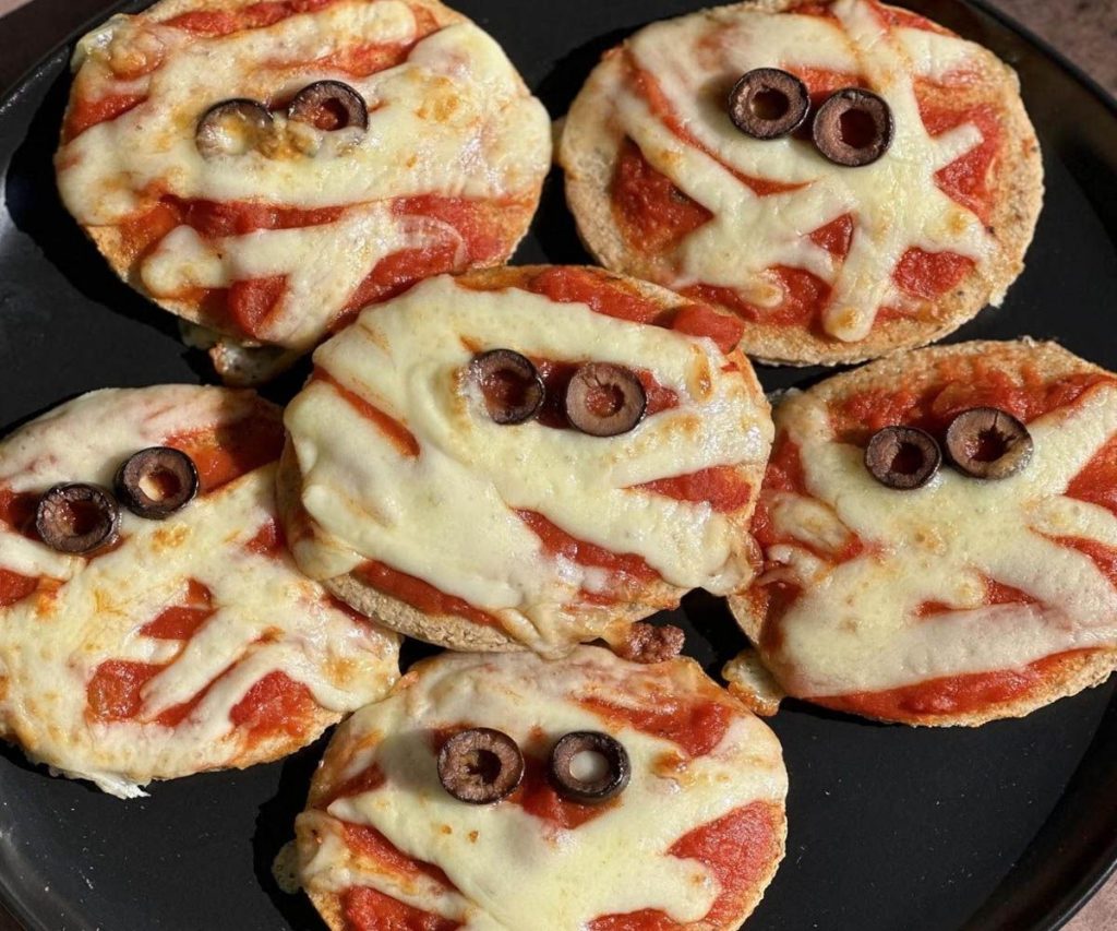 Vegan Halloween Mummy Pizzas