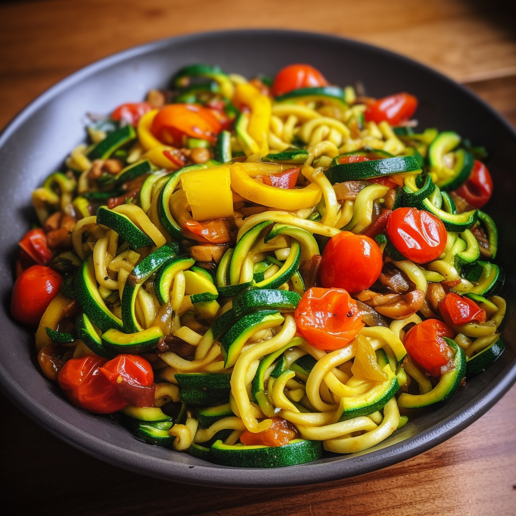Spiralized Vegetable Stir Fry Recipe with Cashew Sauce