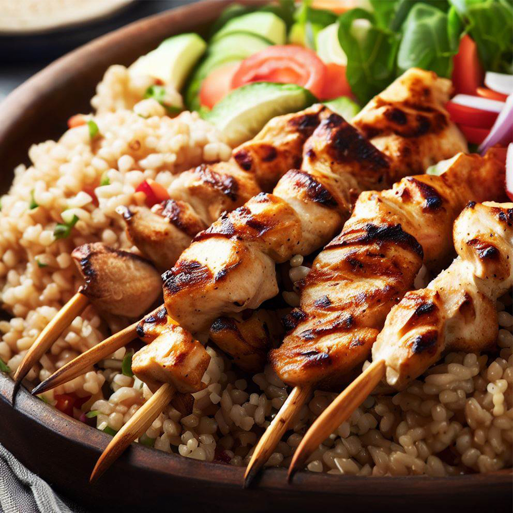 Bulgur and Grilled Chicken Skewers