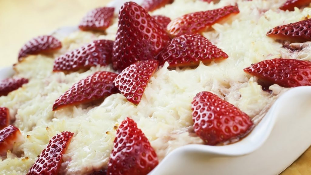 Arroz con Leche with Strawberries in Sherry