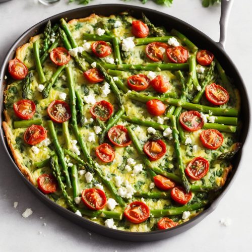 Asparagus, Pea & Feta Frittata with Roast Tomatoes Recipe