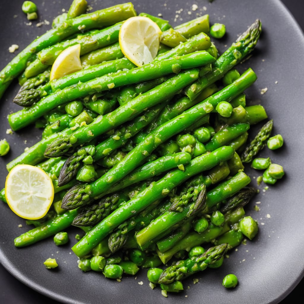 Asparagus with peas, mint & Jersey Royals in wild garlic butter