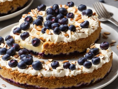 Baked Almond, Banana & Blueberry Cheesecake