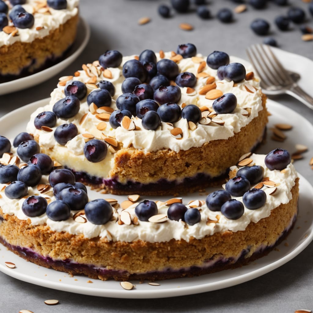 Baked Almond, Banana & Blueberry Cheesecake