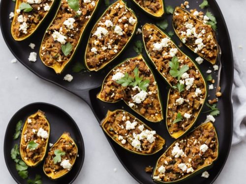 Baked Aubergine Stuffed with Roast Pumpkin, Feta & Walnut with Minted Courgettes