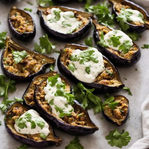 Baked Aubergines with Coriander Yogurt Dressing Recipe