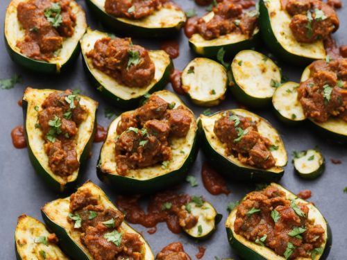 Baked Courgettes Stuffed with Spiced Lamb & Tomato Sauce