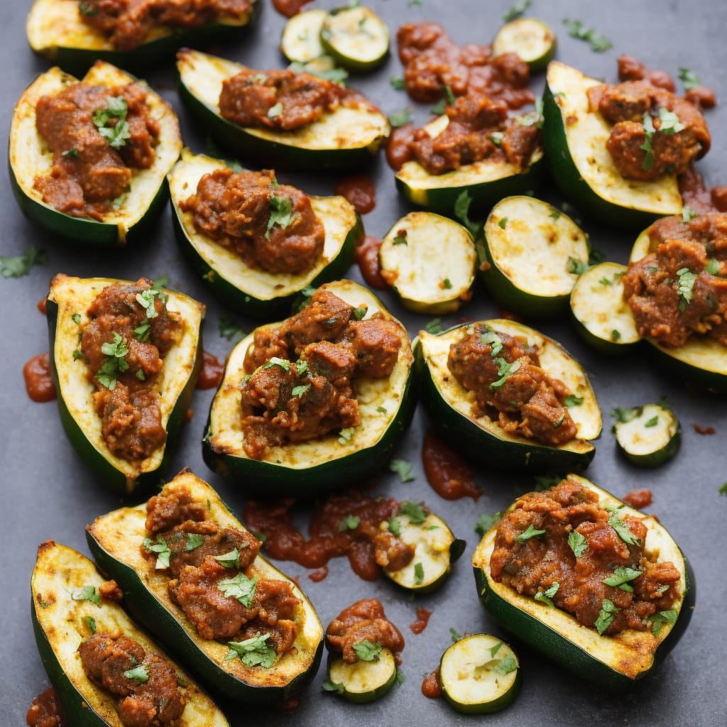 Baked Courgettes Stuffed with Spiced Lamb & Tomato Sauce
