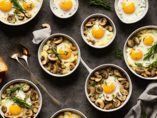 Baked Eggs with Beans, Mushrooms, Tarragon & Crème Fraîche