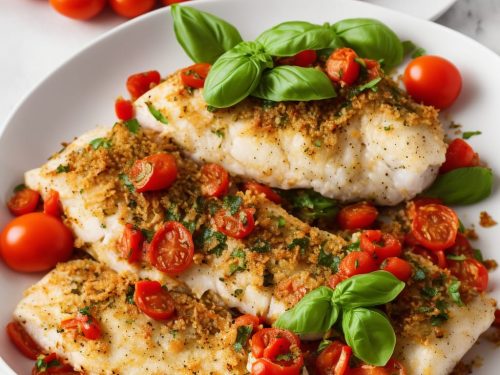 Baked Fish with Tomatoes, Basil & Crispy Crumbs