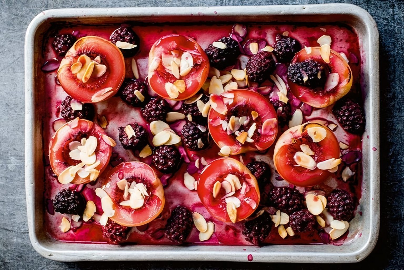 Baked Nectarines & Raspberries with Almonds & Honey Recipe