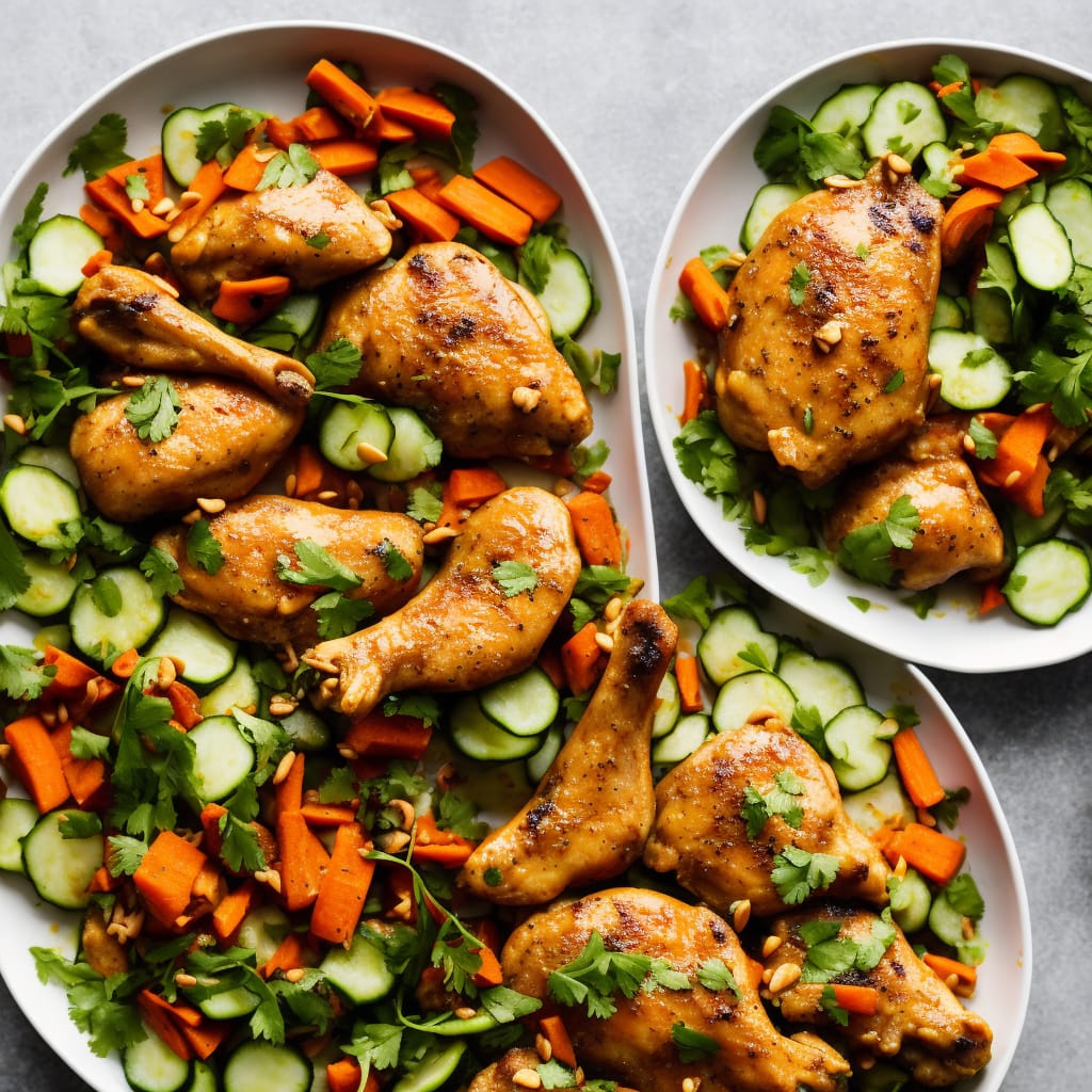 Baked Peanut Chicken with Carrot & Cucumber Salad