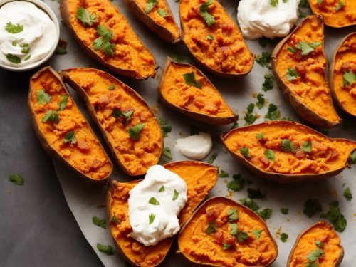 Baked sweet potatoes with easy chilli & soured cream