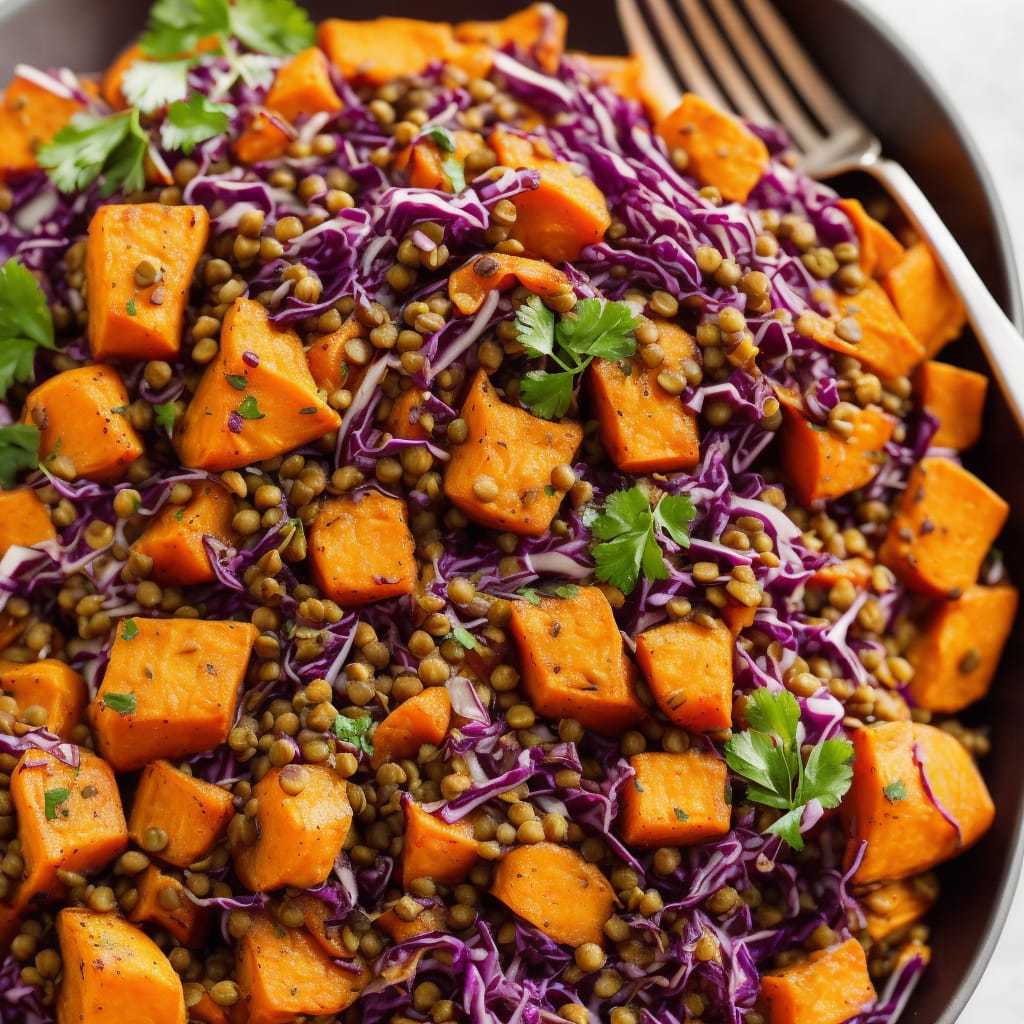 Baked Sweet Potatoes with Lentils & Red Cabbage Slaw