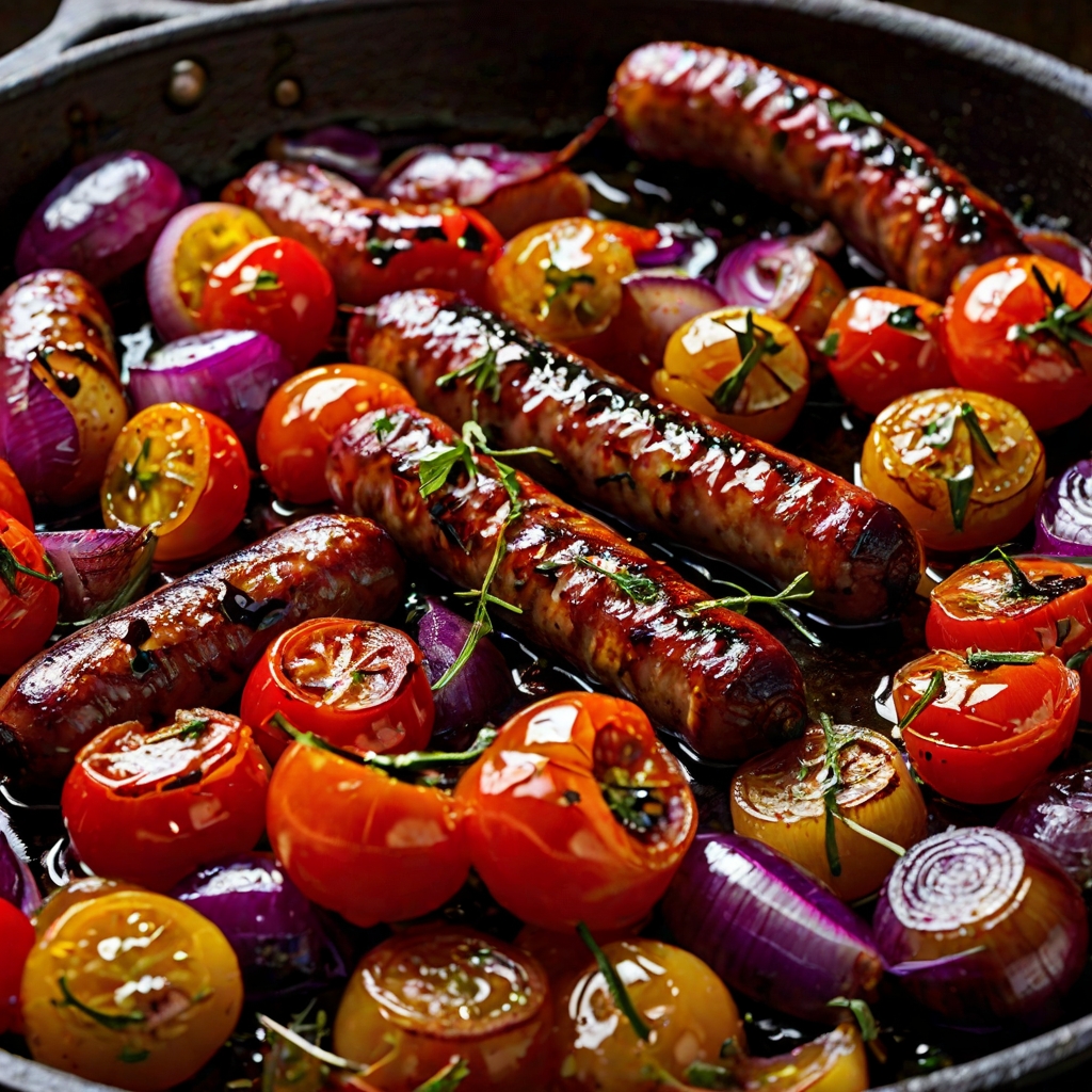Balsamic Roasted Sausages with Red Veg