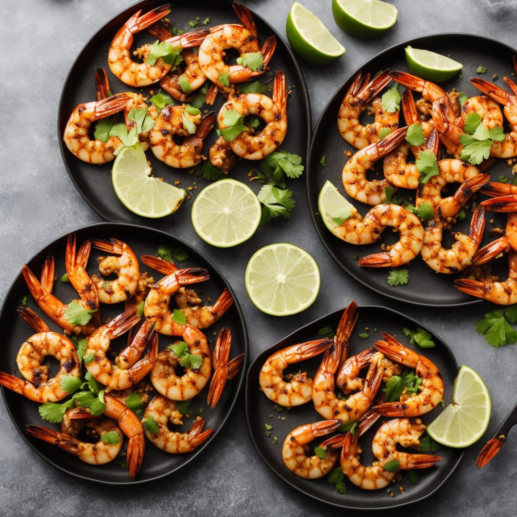 Barbecued prawns with chilli, lime & coriander butter