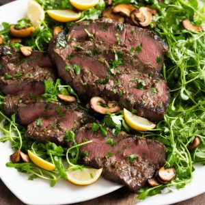 Bavette Steak with Chips, Tarragon & Mushroom Sauce & Watercress Salad