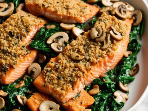 Bay-crumbed Salmon with Creamed Spinach & Wild Mushrooms