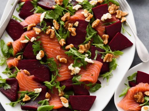 Beetroot-Cured Salmon with Citrus Salad & Caramelised Walnuts