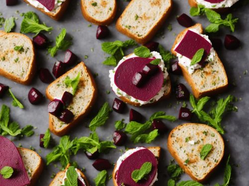 Beetroot Hummus Toasts with Olives & Mint