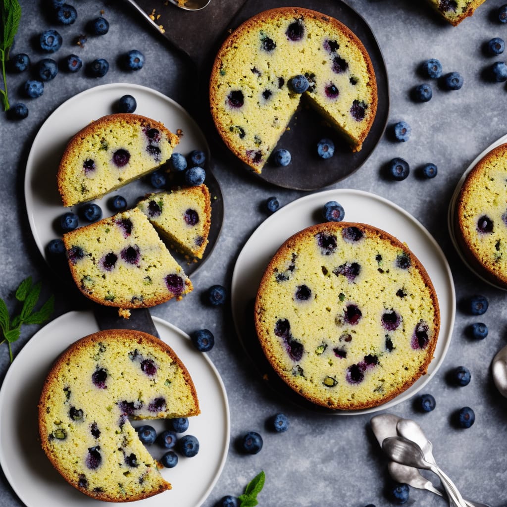 Blueberry & Pistachio Cake with Cardamom Cream