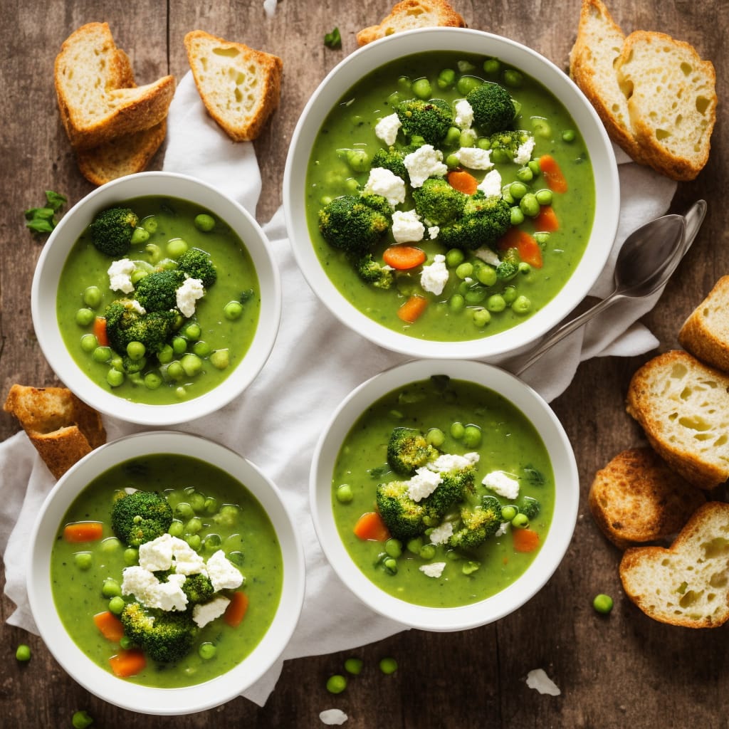 Broccoli & Pea Soup with Minty Ricotta