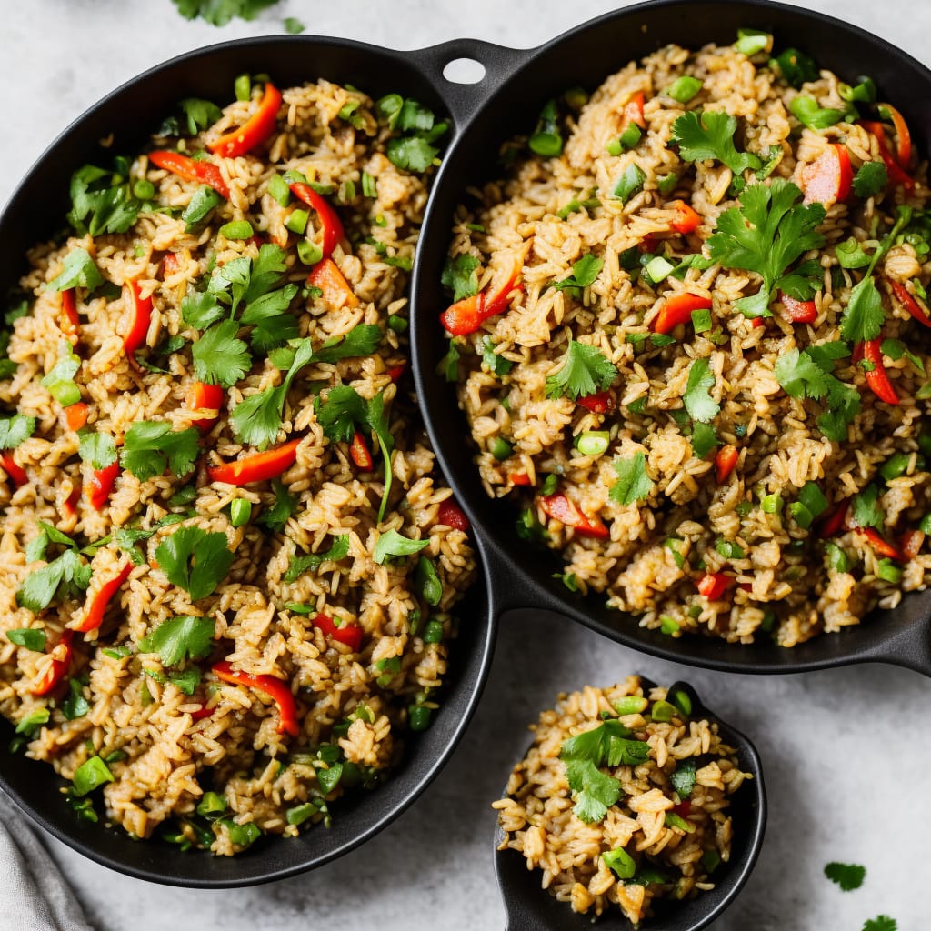 Brown Rice Stir-Fry with Coriander Omelette