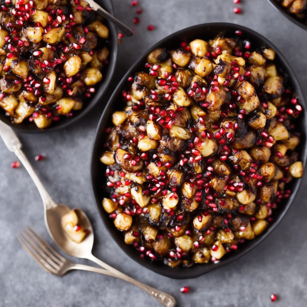 Burnt sprouts with pomegranate & sesame