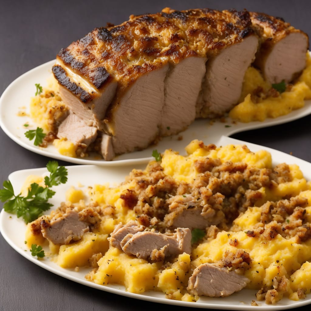 Butter-Basted Pork Loin with Stuffing Crust & Cheesy Polenta