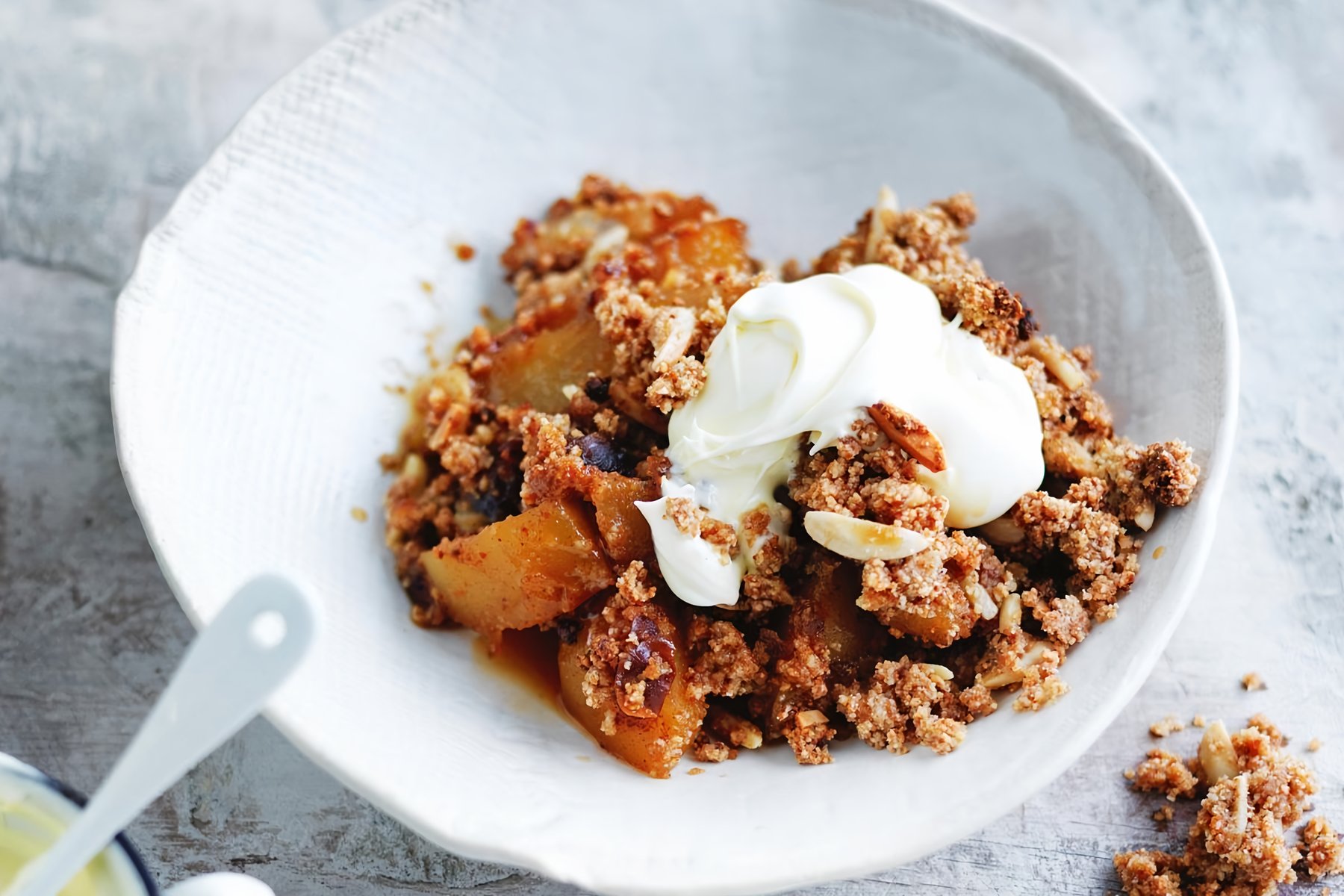 Caramelised Pear, Rum & Coconut Crumble