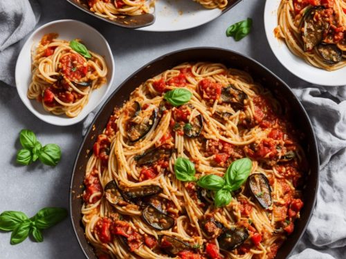 Cheesy Aubergine & Tomato Spaghetti