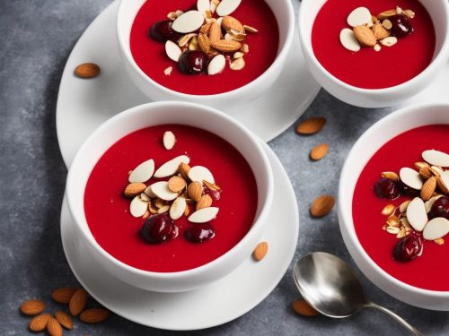 Cherry Soup with Whipped Mascarpone & Caramelised Almonds