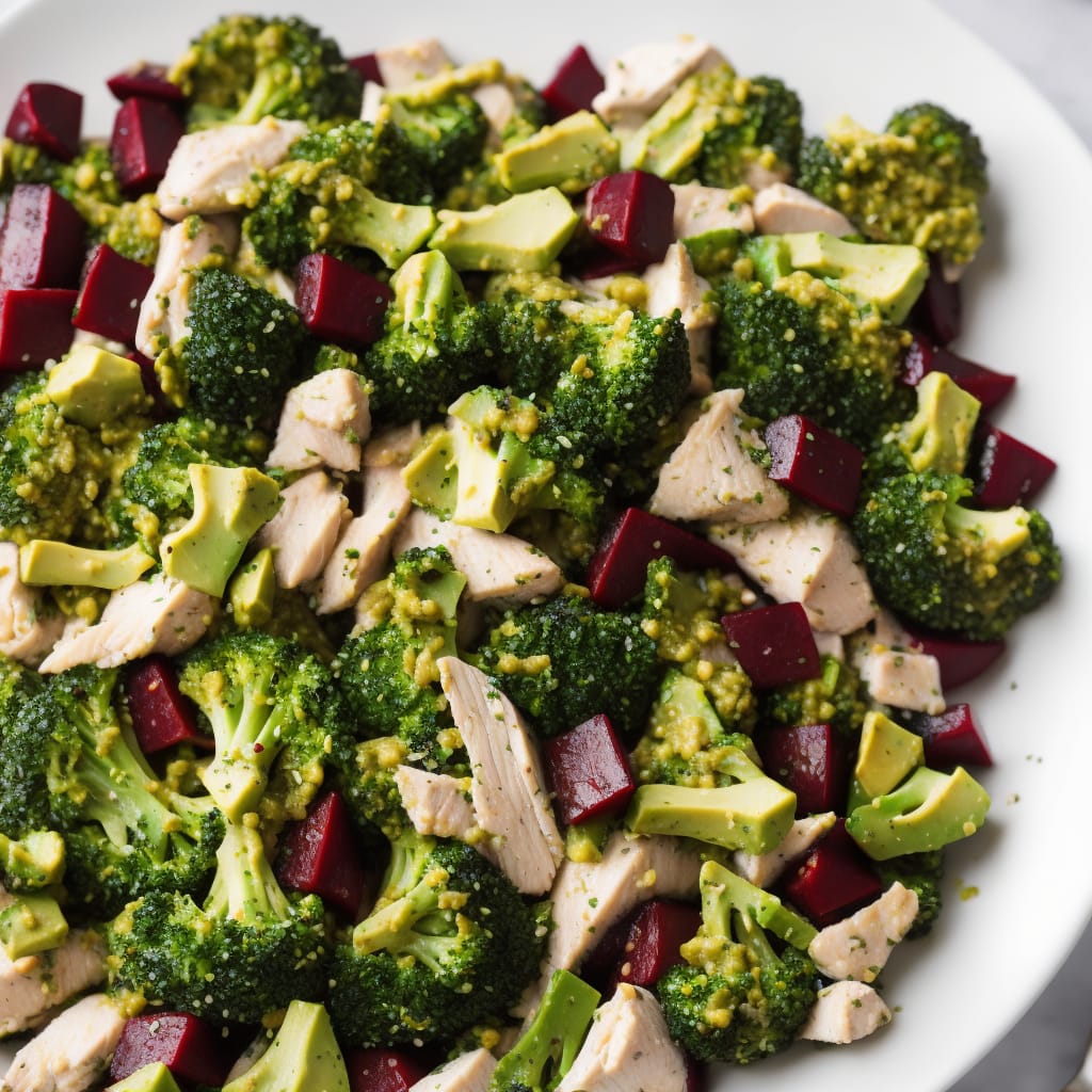 Chicken, Broccoli & Beetroot Salad with Avocado Pesto