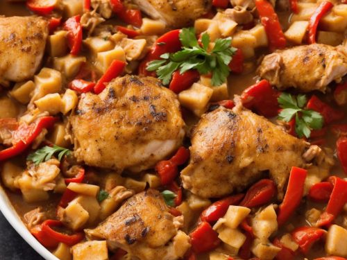 Chicken Casserole with Red Wine, Ham & Peppers