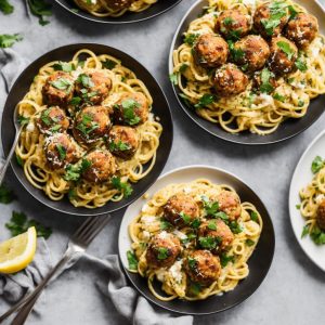 Chicken, Lemon & Ricotta Meatballs with Linguine