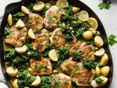Chicken Piccata with Garlicky Greens & New Potatoes
