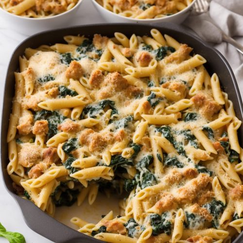 Chicken, Spinach, and Cheese Pasta Bake Recipe
