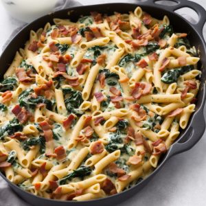 Chicken, Spinach & Bacon Alfredo Pasta Bake