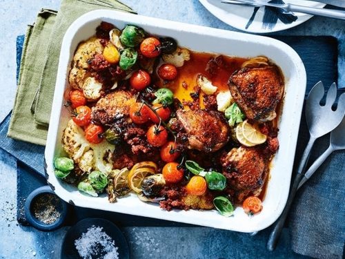 Chicken Tagine with Spiced Brussels Sprouts & Feta