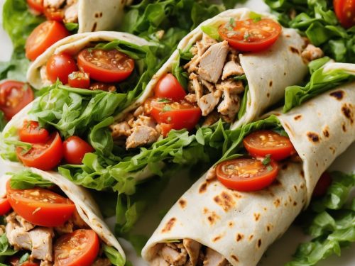 Chicken Wrap with Sticky Sweet Potato, Salad Leaves & Tomatoes