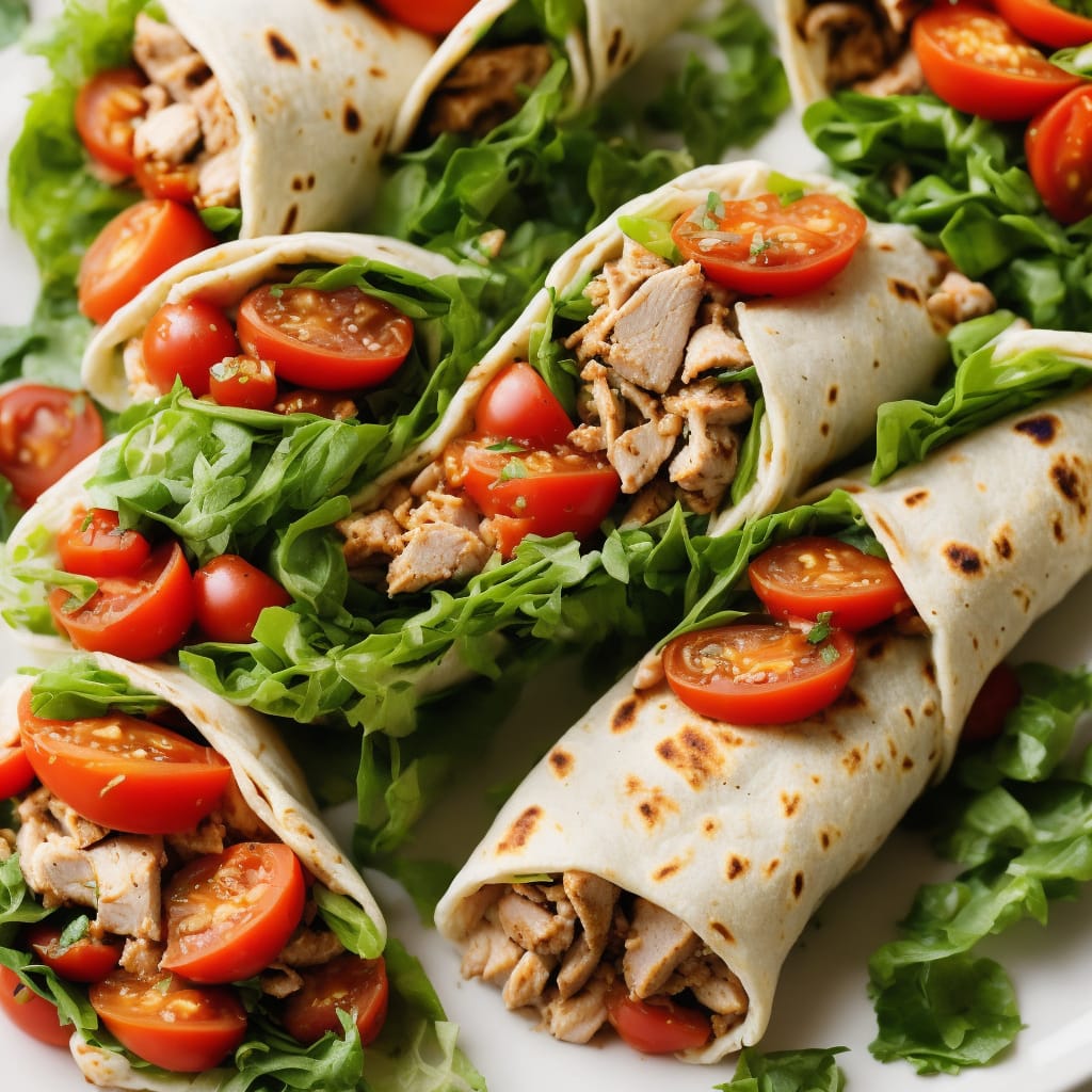 Chicken Wrap with Sticky Sweet Potato, Salad Leaves & Tomatoes