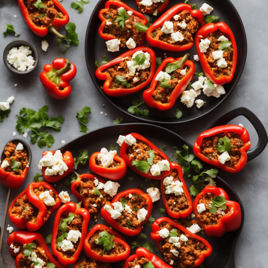 Chilli-stuffed peppers with feta topping