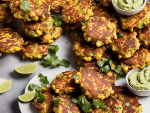 Chipotle, Corn & Prawn Fritters with Avocado Purée