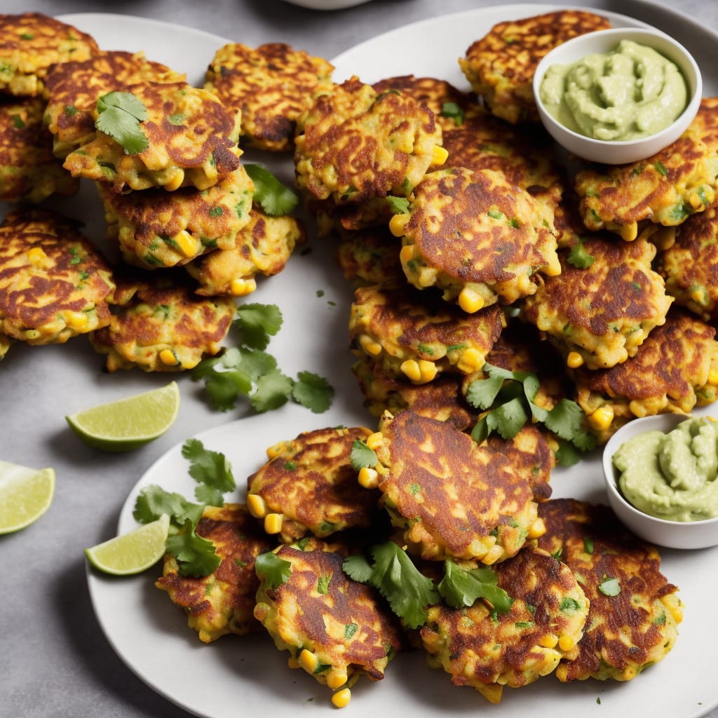 Chipotle, Corn & Prawn Fritters with Avocado Purée