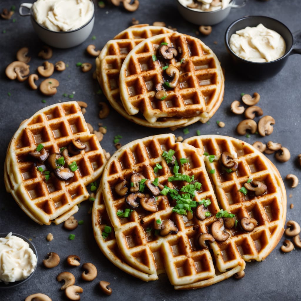Chive Waffles with Maple & Soy Mushrooms
