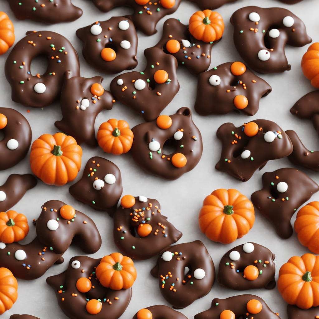 Chocolate-covered Halloween pretzels