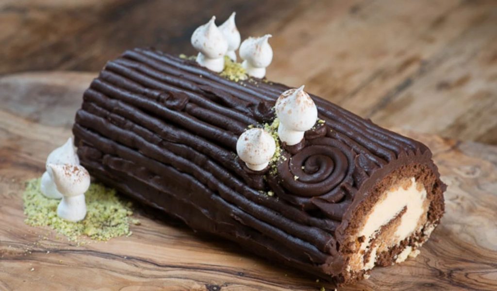 Chocolate Hazelnut Yule Log With Meringue Mushrooms Recipe