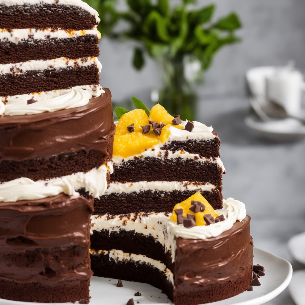 Dark Chocolate, Passion Fruit, and Hazelnut Layer Cake — hint of vanilla
