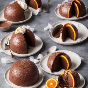 Chocolate Orange Bombe Alaska with Hot Chocolate Sauce